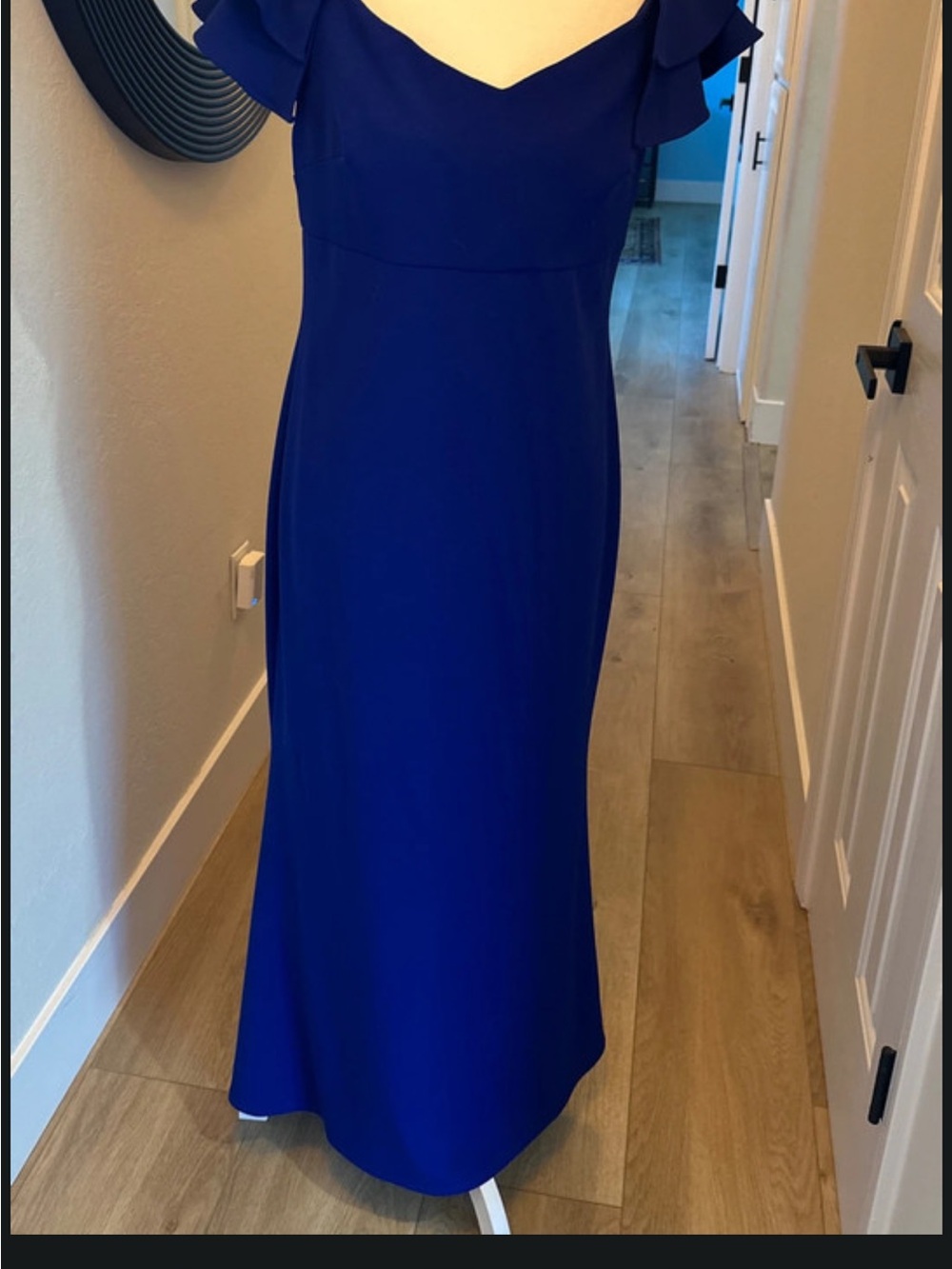 Adam Cobalt Blue Off-Shoulder Ruffle Maxi Dress